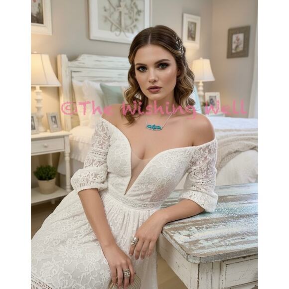 Persian Turquoise Three Stone Oval Pear shape Necklace 16-18” - Picture 3 of 5